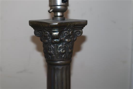 A pair of Corinthian columned plated table lamps Height 55cm